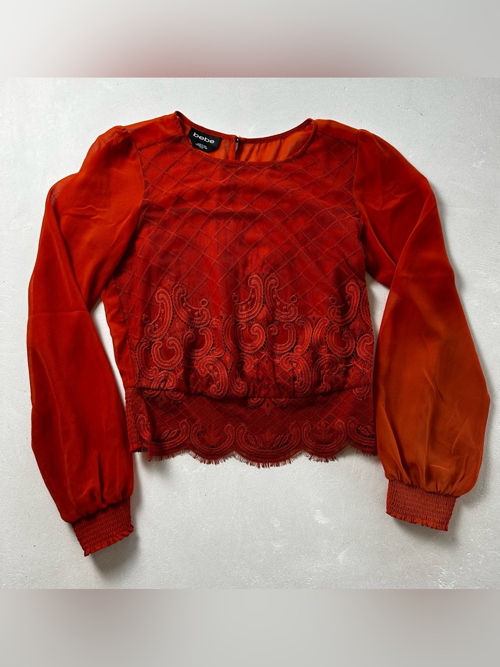 Authentic bebe Orange Lace & Chiffon Long-Sleeve Top